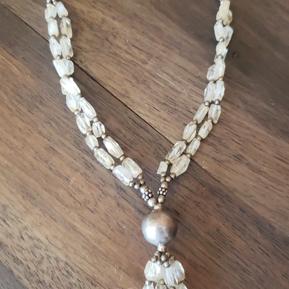 Beautiful Double Strand Lariat Y Clear Glass Beaded Necklace